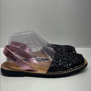 Pons Glitter Slingback Sandals Open Toe Shoes Metallic Sparkle Pink Size 39 / 9